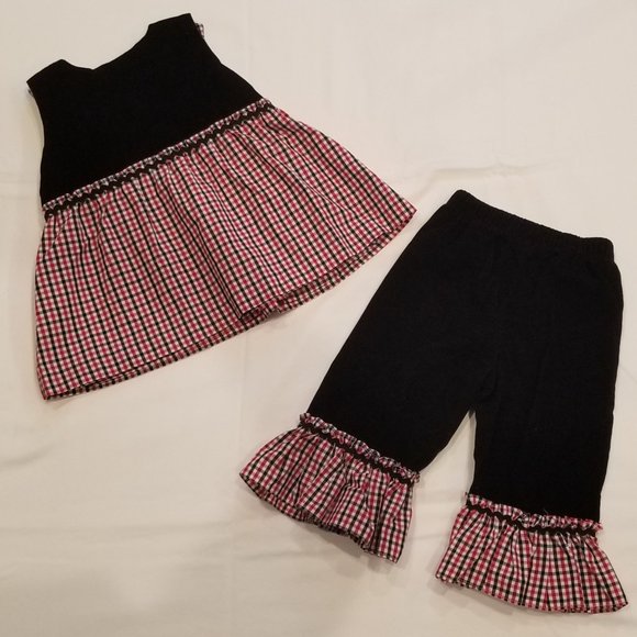 Le' Za Me Girls 24M Hand Smocked Reversible Top and Pants Set - Picture 2 of 12